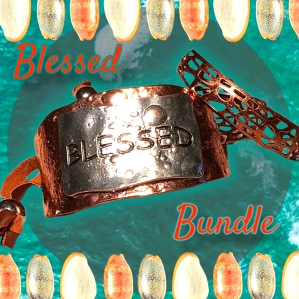 "Blessed" Metallic Bolo Style Cuff Bracelet & Hoop Earrings